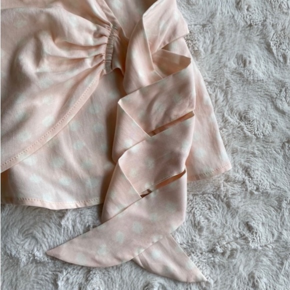Pink Polka Dot Puff Sleeve Wrap Top - Picture 2 of 8